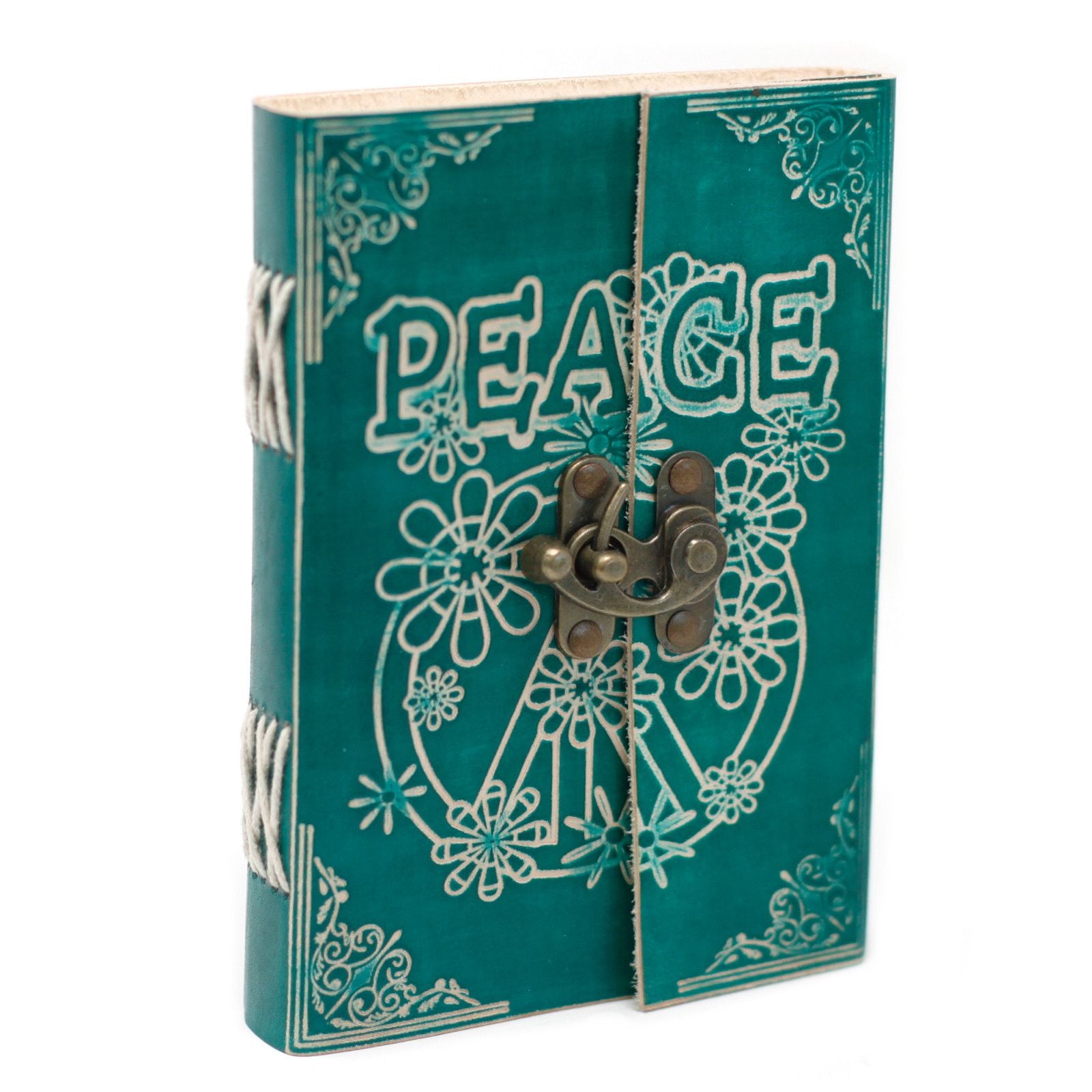Leather Green Peace with Lock Journal