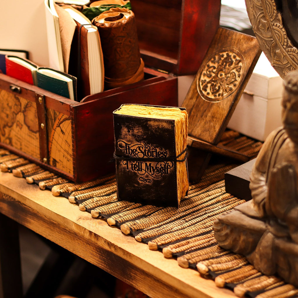 Fat Deckled Edge Leather Journal (5x3.5") - The Stories I Tell Myself