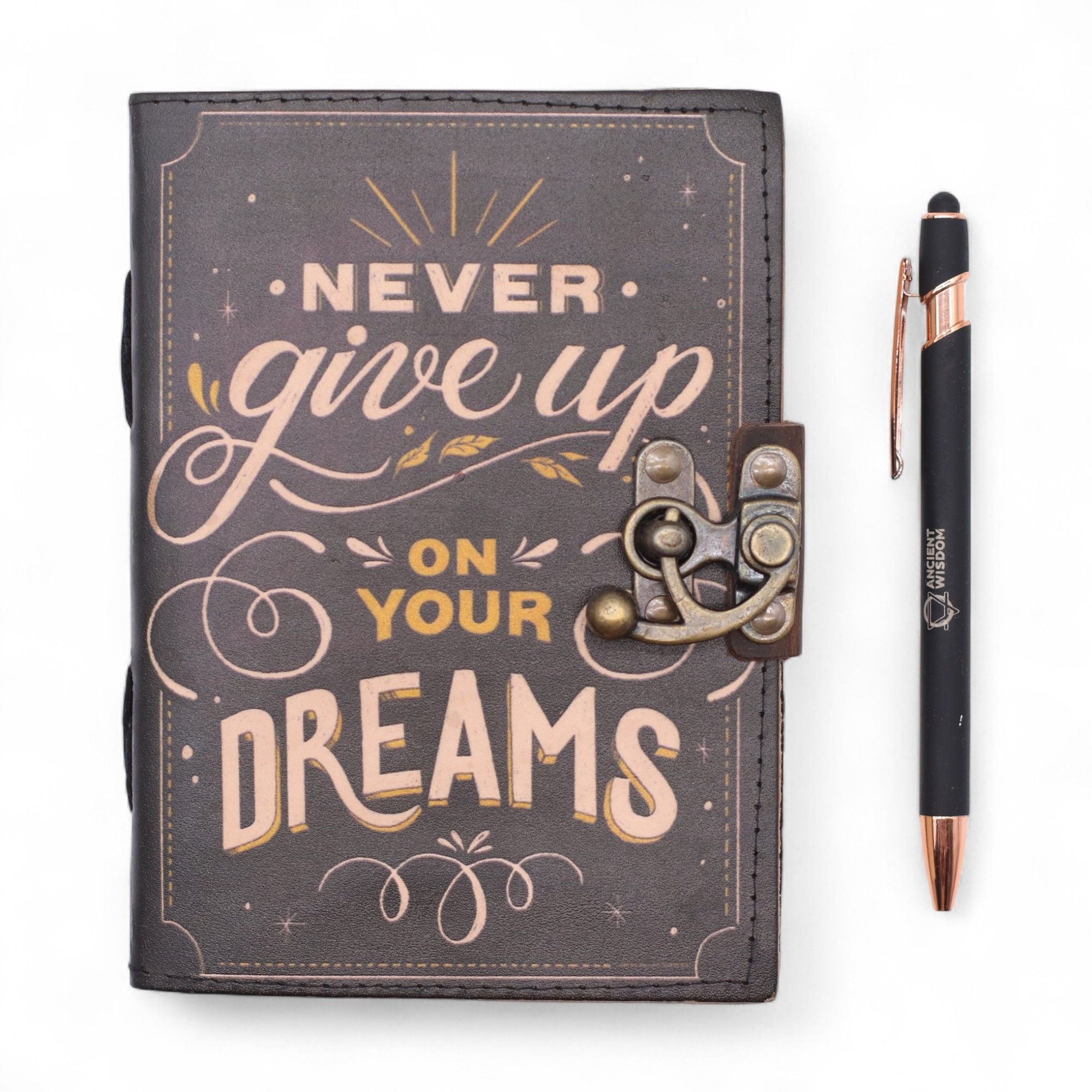 Leather Printed Journal – Never Give Up On Your Dreams