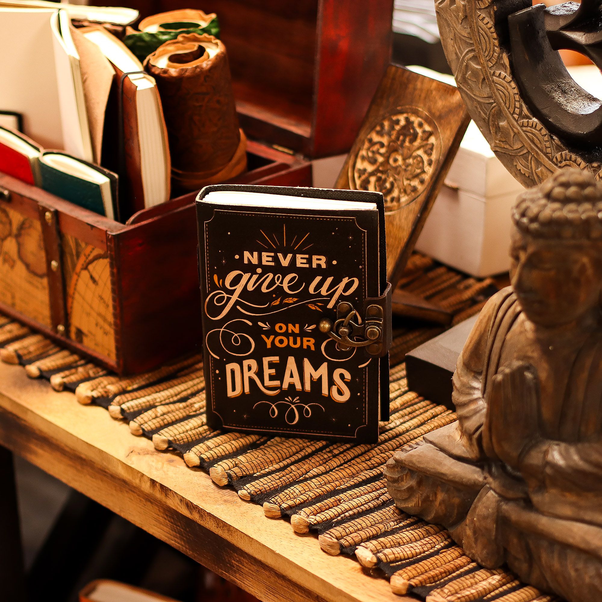Leather Printed Journal – Never Give Up On Your Dreams