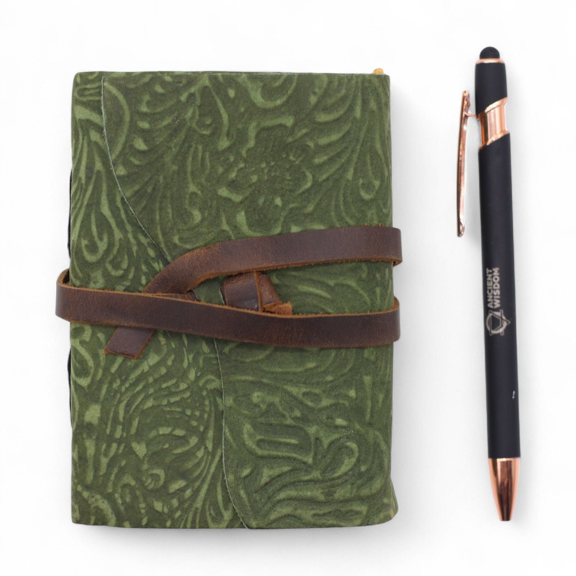 Fat Deckled Leather Journal – Green Maze Pattern