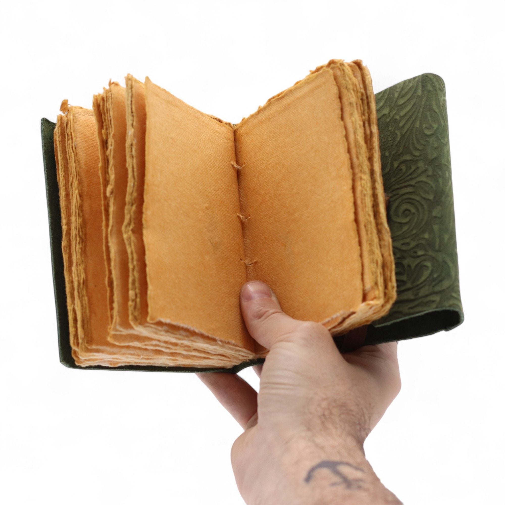 Fat Deckled Leather Journal – Green Maze Pattern