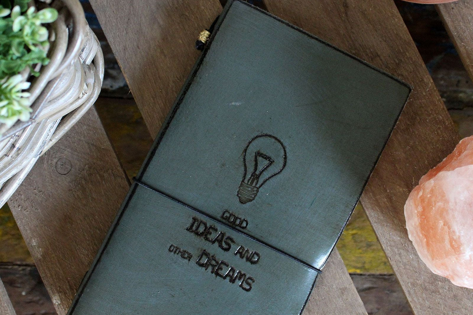 Handmade Leather Journal - Good Ideas and Other Dreams - Grey (80 pages)