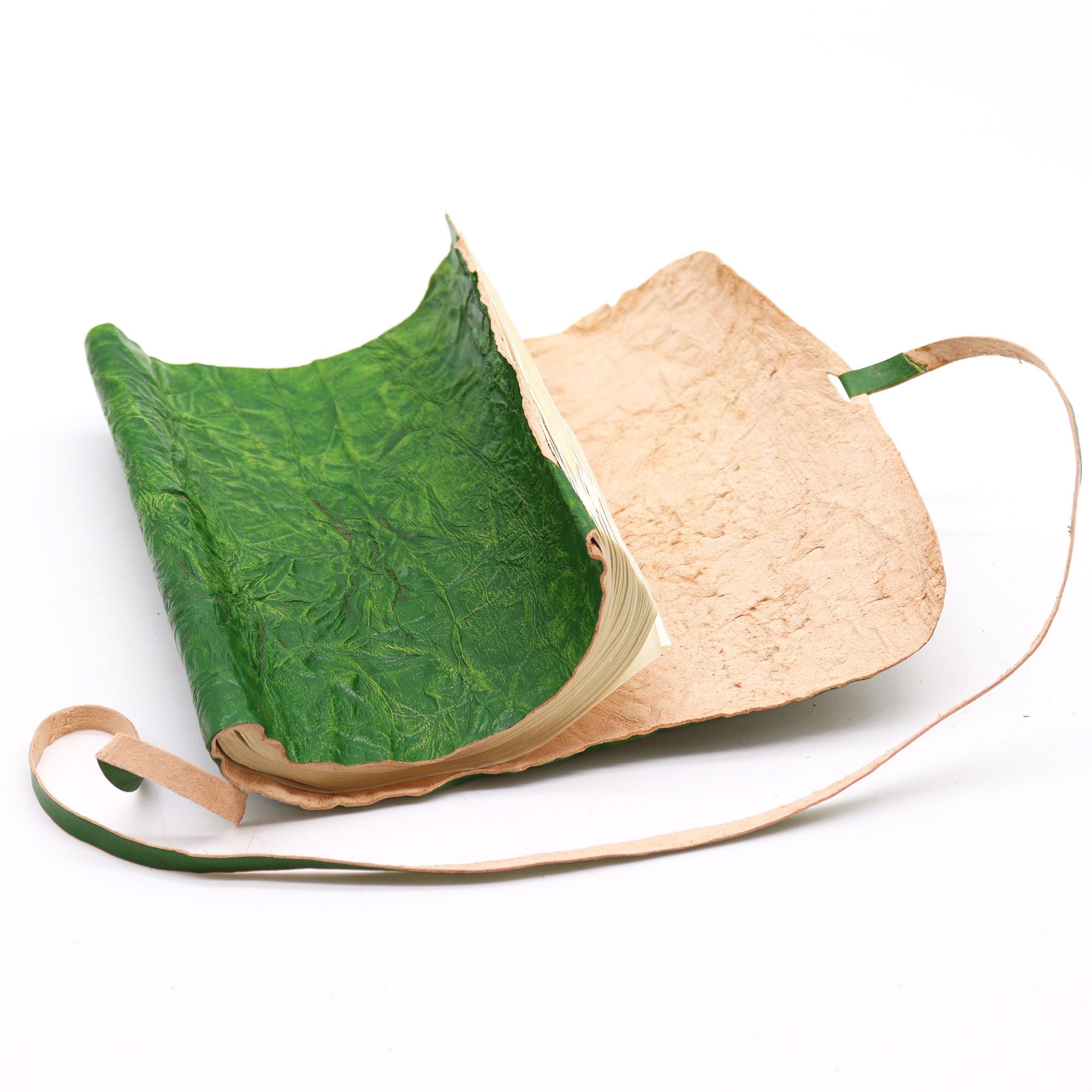 Rolled Leather Travel Journal- 96 pages - Green  21x15cm