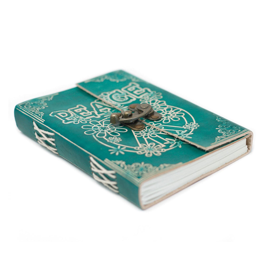 Leather Green Peace with Lock Journal