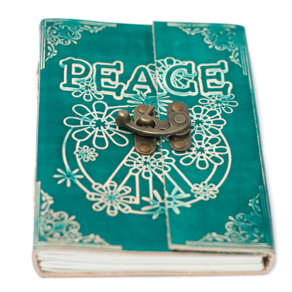 Leather Green Peace with Lock Journal