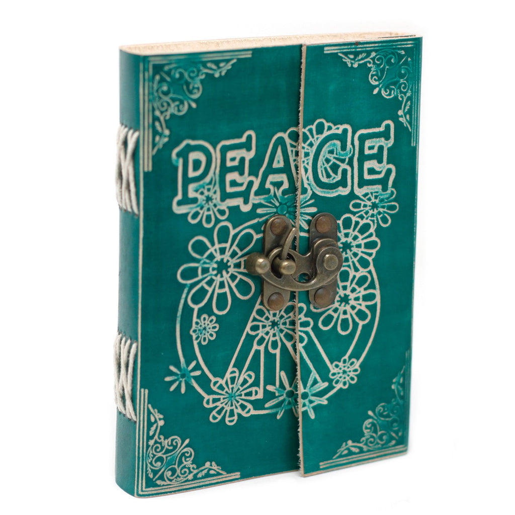 Leather Green Peace with Lock Journal