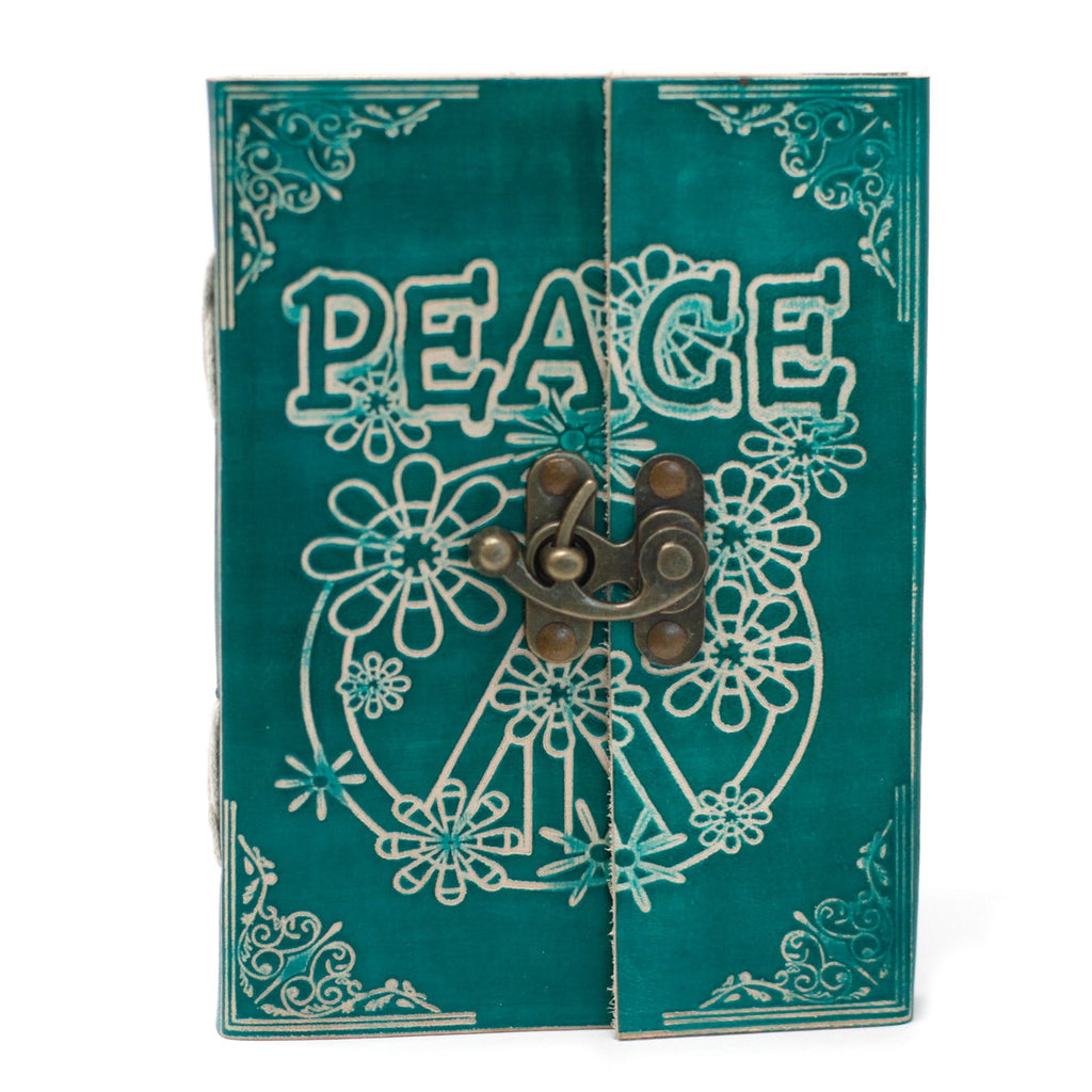 Leather Green Peace with Lock Journal