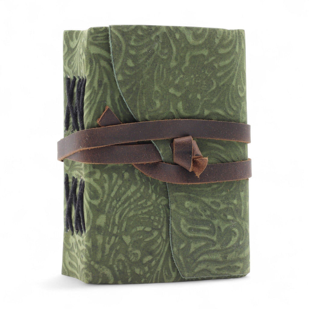 Fat Deckled Leather Journal – Green Maze Pattern