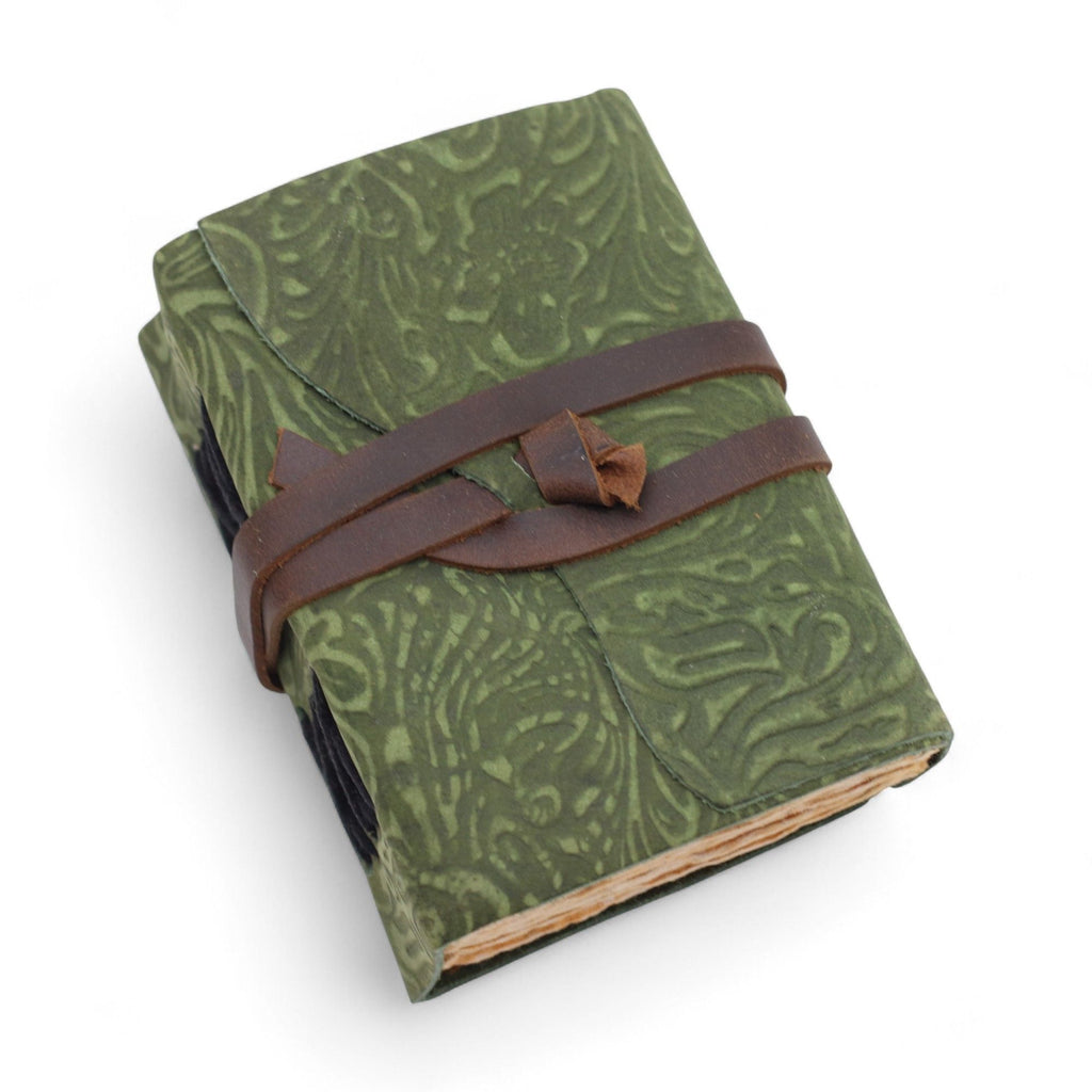 Fat Deckled Leather Journal – Green Maze Pattern