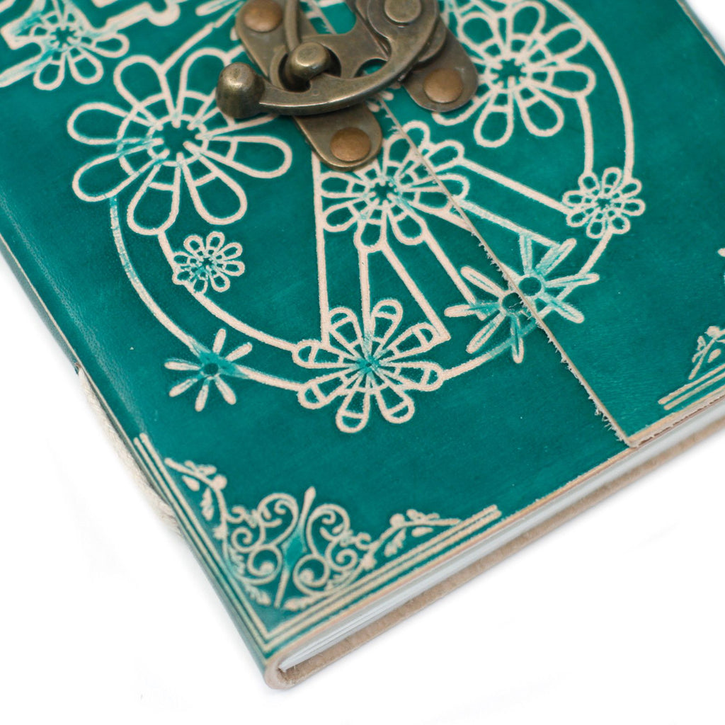 Leather Green Peace with Lock Journal