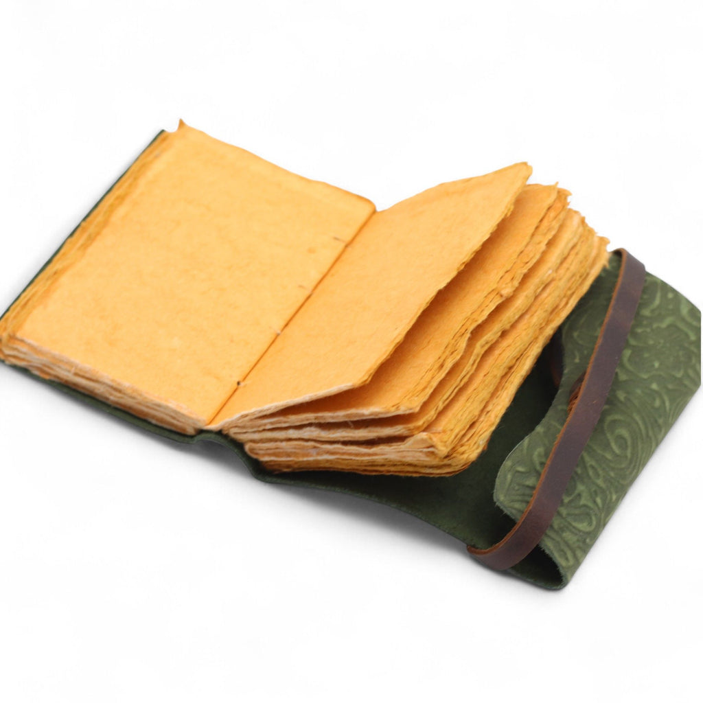 Fat Deckled Leather Journal – Green Maze Pattern