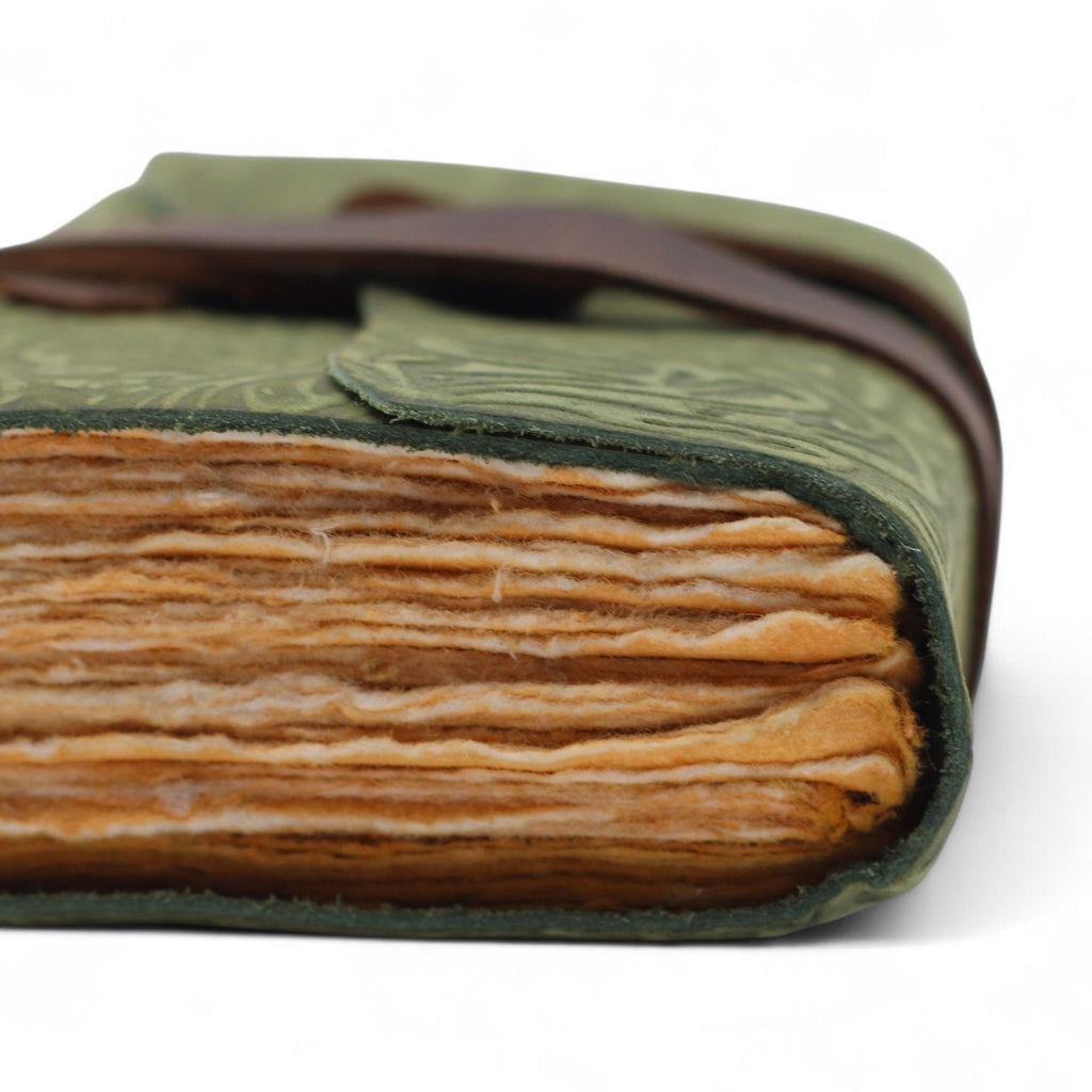 Fat Deckled Leather Journal – Green Maze Pattern