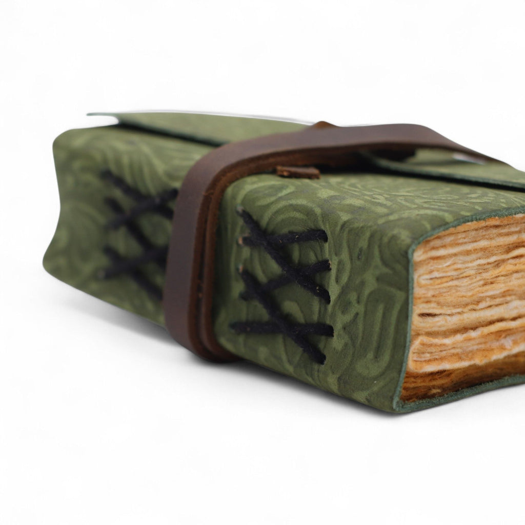 Fat Deckled Leather Journal – Green Maze Pattern
